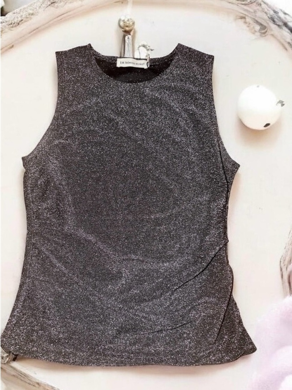 Rebecca Minkoff Sparkle Sleeveless Tank - Black Metallic